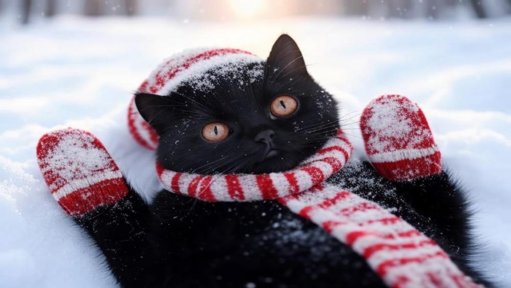 Snow Day Fun with a Black Cat! wallpaper