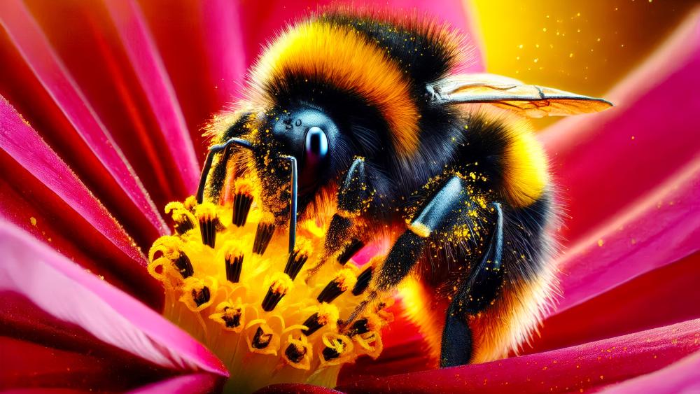 Bumblebee on pollen on a flower wallpaper