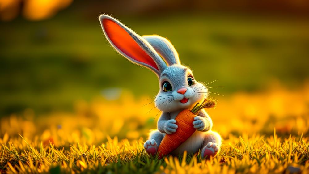 Cute bunny on the grass wallpaper