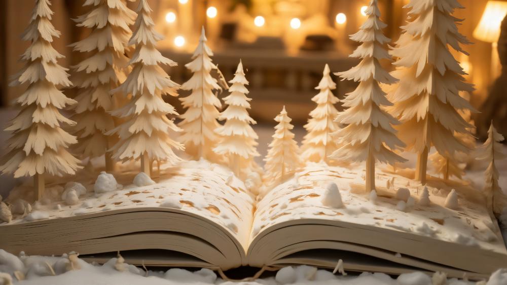 Enchanted Christmas Bookscape in 4K wallpaper