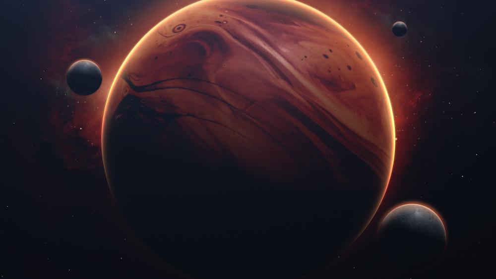 Enigmatic Planetscape in Crimson Hues wallpaper