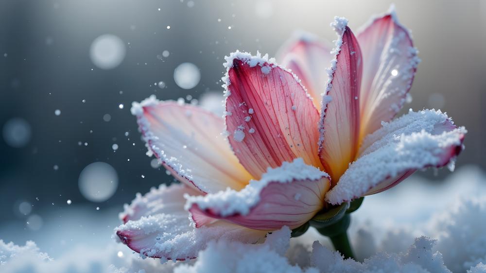 Blossom in Snow: A Winter's Embrace wallpaper