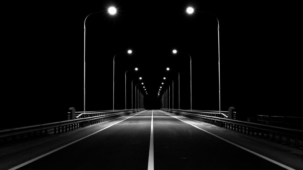 Monochrome Night Road Perspective wallpaper