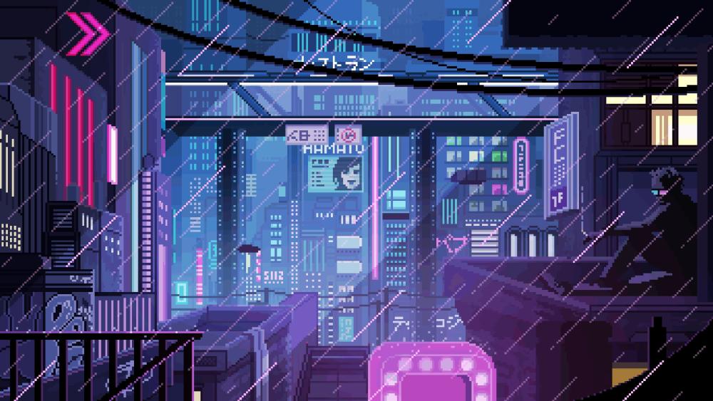 Cyberpunk Dreaming in a Rainy Metropolis wallpaper