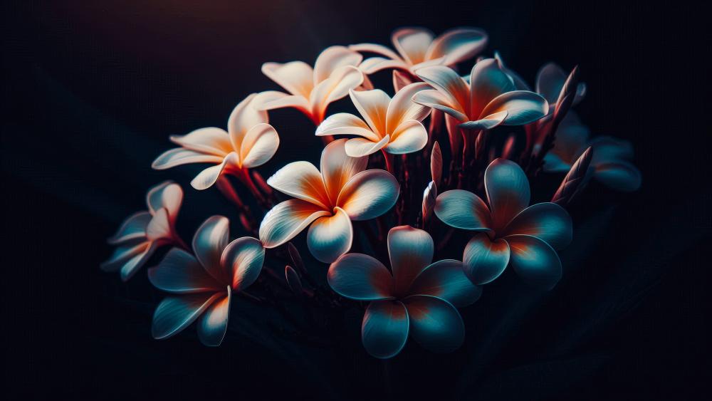 Frangipani flowers in a dark background wallpaper