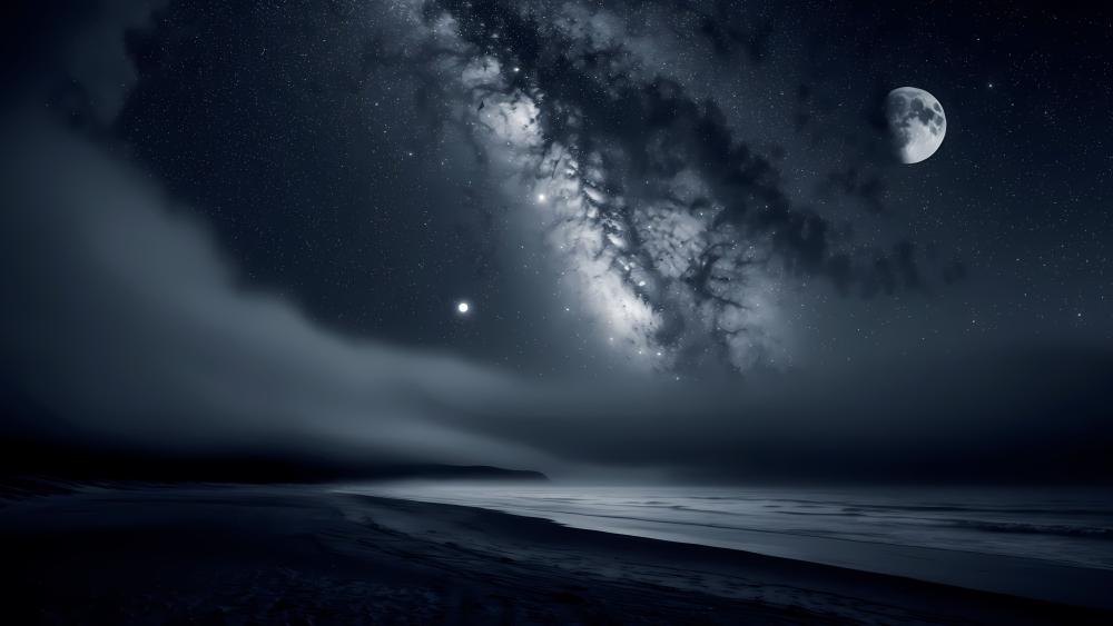 Mystical Monochrome Night Under the Stars wallpaper