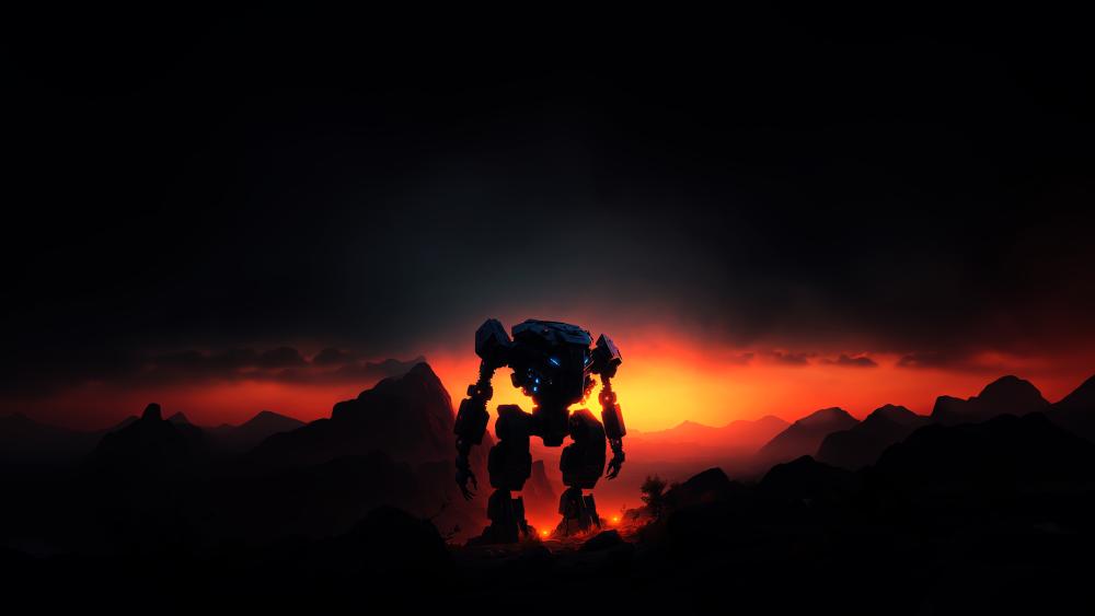 Giant Mech at Dusk: A Sci-Fi Fantasy wallpaper