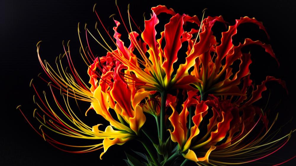 Gloriosa flowers in a dark background wallpaper