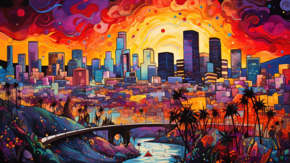 Multicolor Dreams: A Psychedelic Cityscape 5K Wallpaper wallpaper