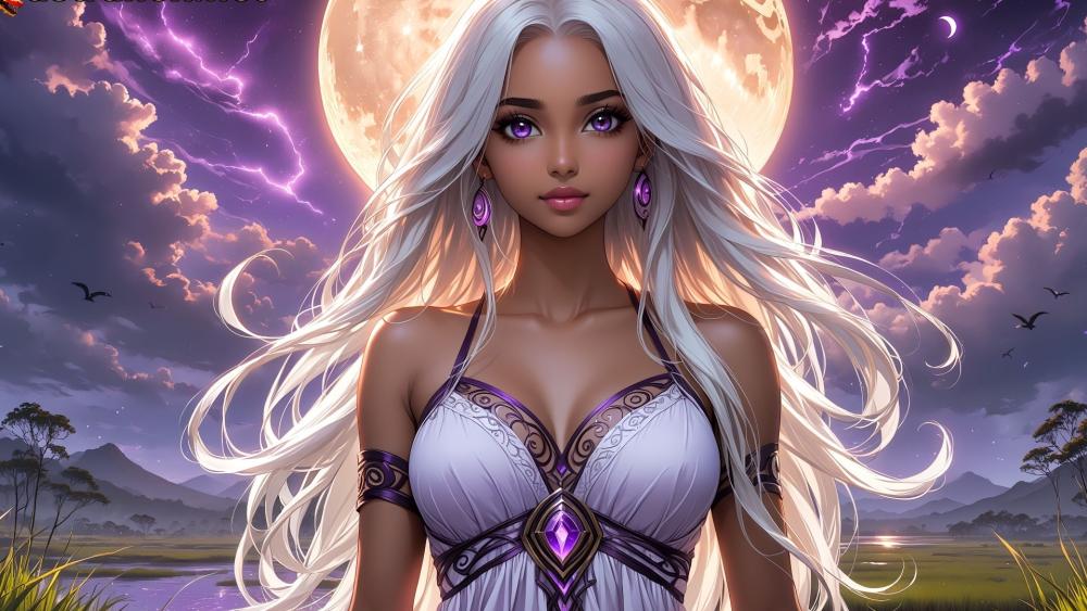 Moonlit Enchantress in a Mystical Realm wallpaper