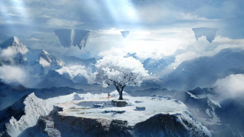 Floating Islands and Winter Serenity wallpaper