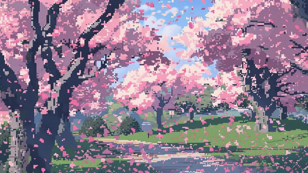 Sakura Serenity Pixel Art Scene wallpaper