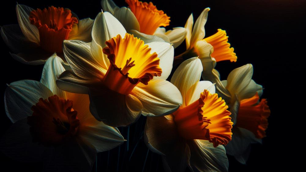 Daffodil flowers in a morning wallpaper