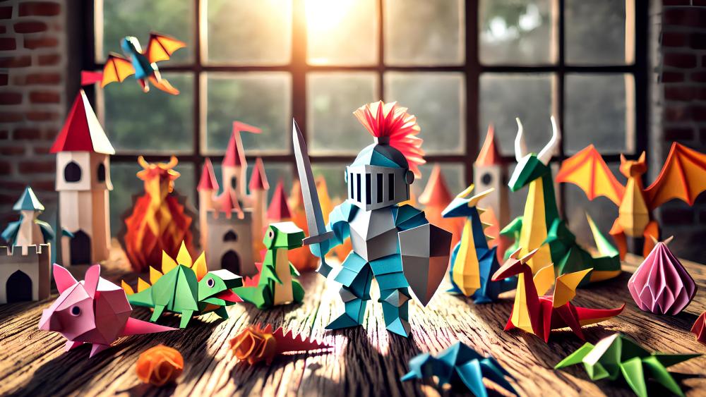 Origami Knight in a Fantasy Realm wallpaper