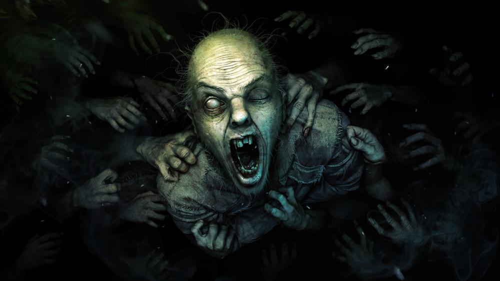 Haunting Screams in the Darkness: A Zombie's Terror wallpaper