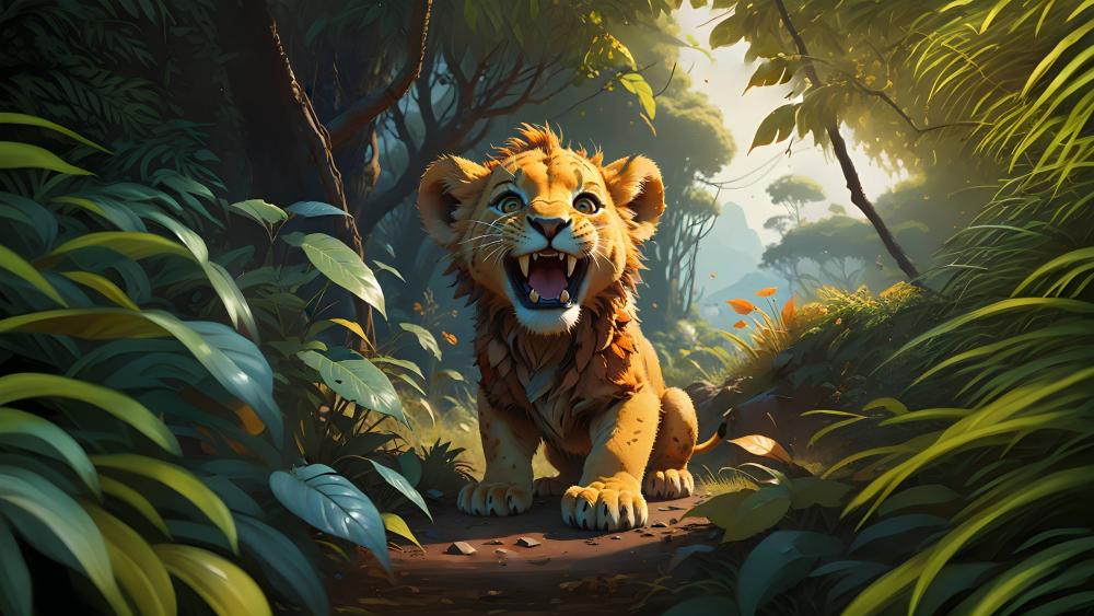 Mystical Jungle Adventure with a Lion Cub wallpaper