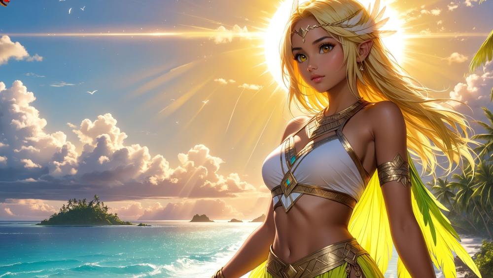 Sunlit Warrior by the Sea wallpaper