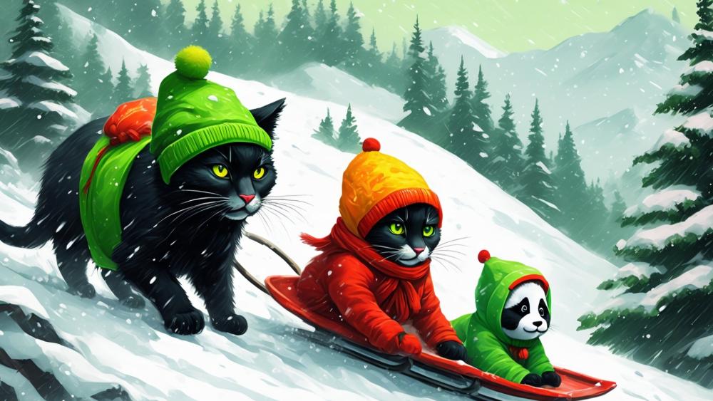 Black Cats on a Sledding Adventure! wallpaper