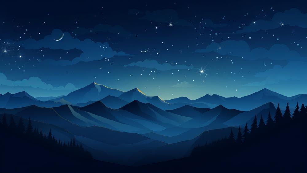 Starry Night Over Tranquil Blue Mountains wallpaper