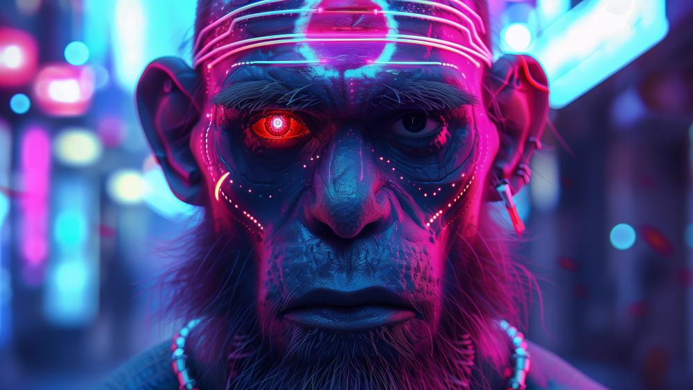 Glowing Future: Cybernetic Primate Vision wallpaper