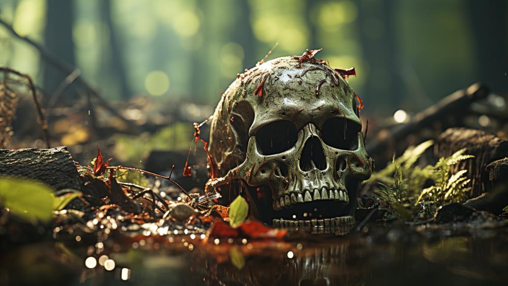 Ethereal Skull in Enchanted Woods wallpaper