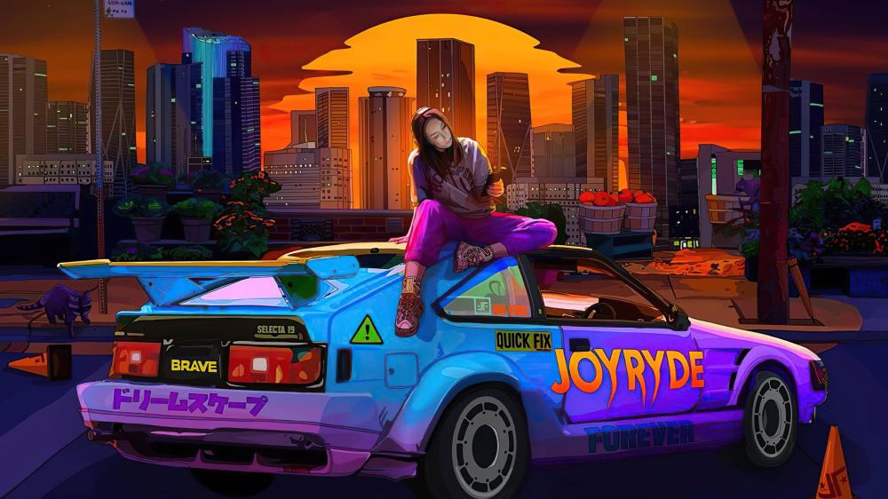 Joyride Into the Retro Sunset wallpaper