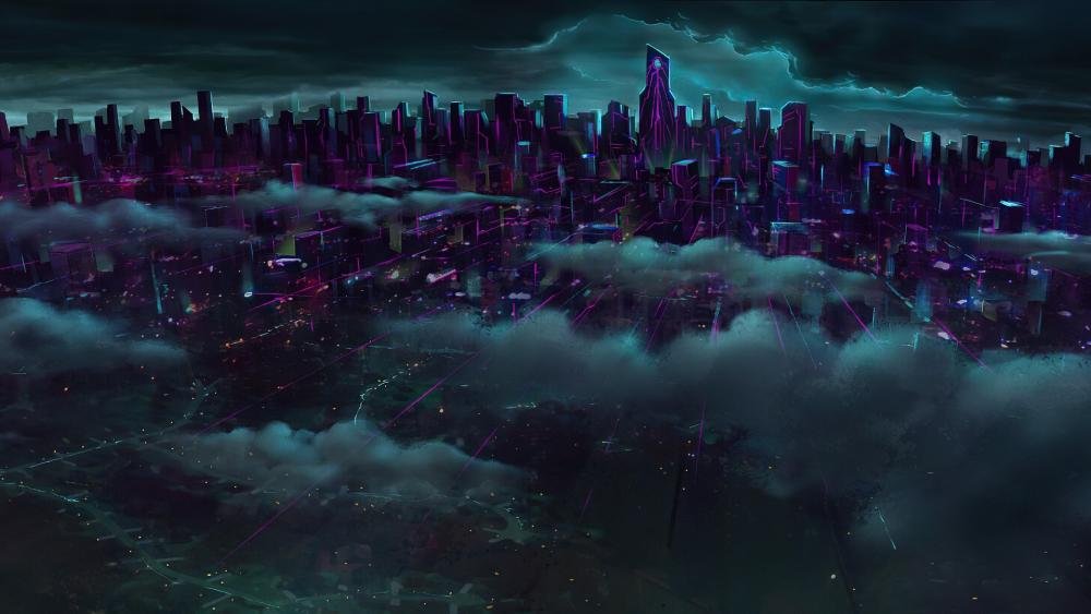 Futuristic Metropolis Under a Starry Night Sky wallpaper