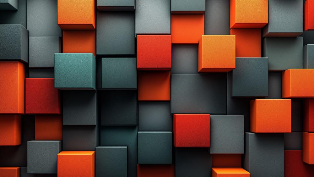 Abstract Geometric Blocks in Grey and Orange wallpaper