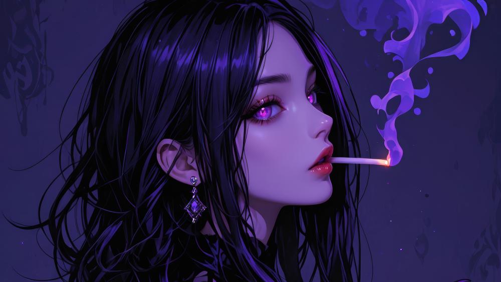 Mysterious Anime Girl in Purple Hues wallpaper