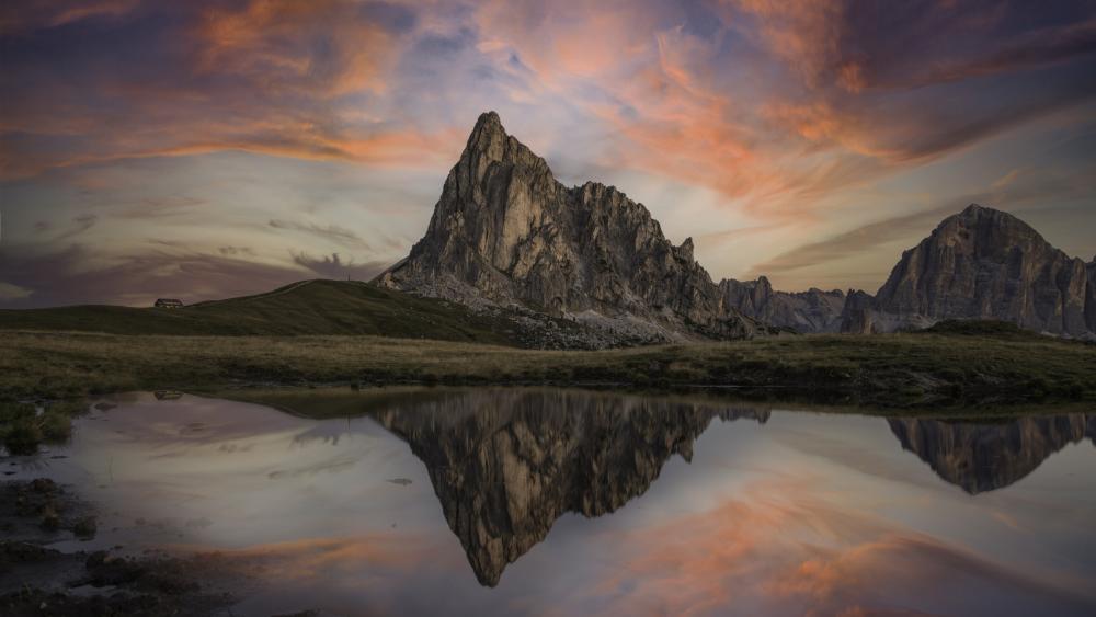 Dolomite Alps Reflective Tranquility at Sunset wallpaper