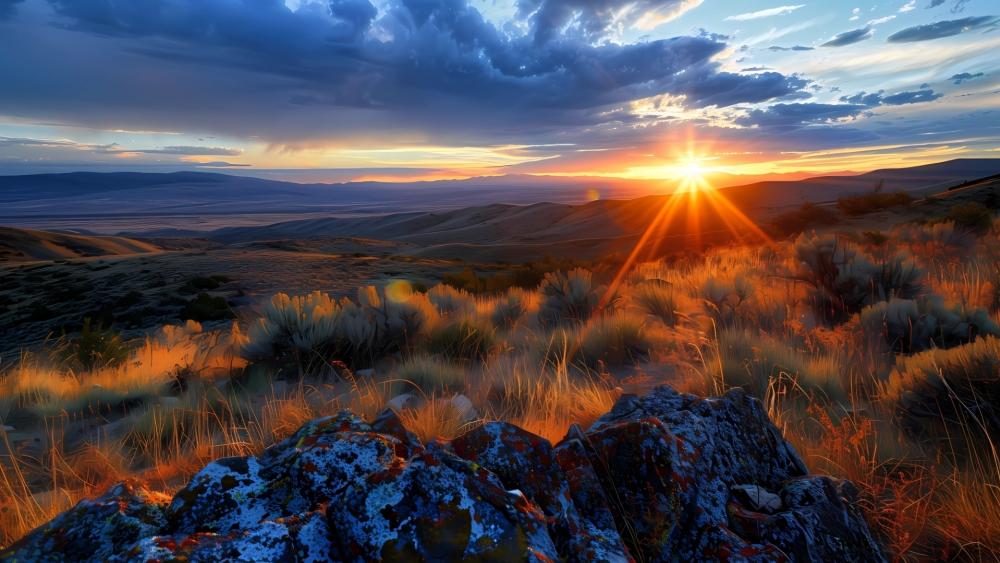 Sunset Over Serene Landscape Horizon wallpaper