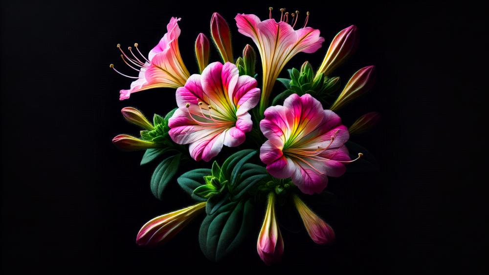 Mirabilis jalapa flowers in a black background wallpaper