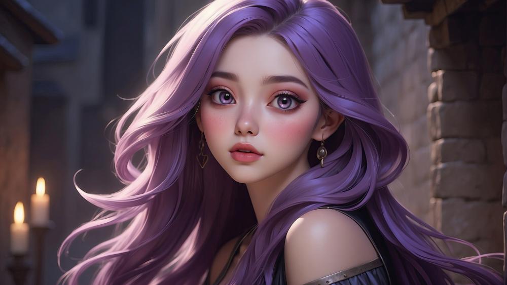 Purple-Haired Enchantment in Anime Art wallpaper