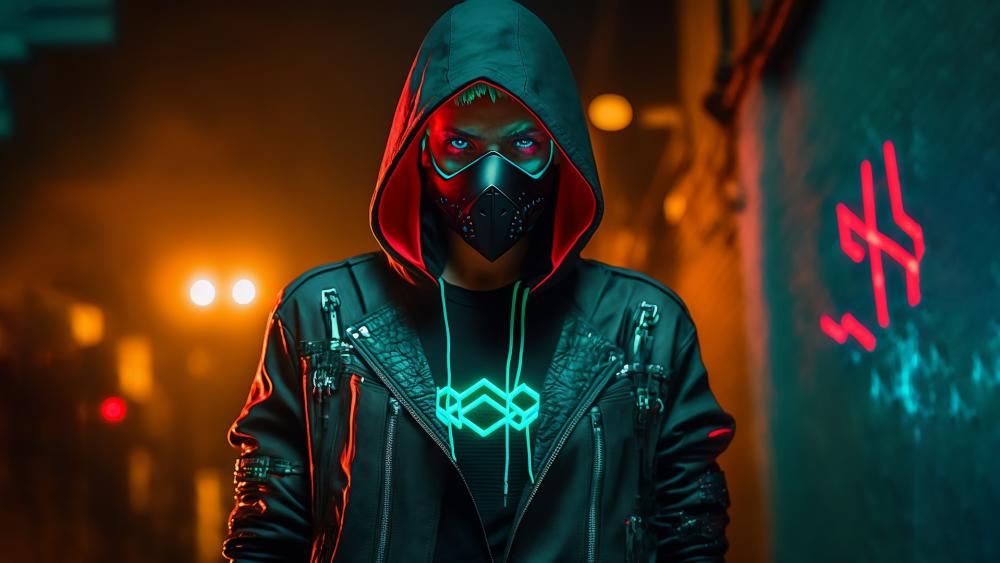 Masked Vigilante in a Neon World wallpaper