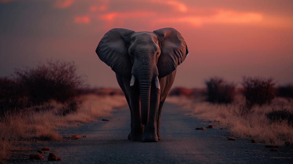 Majestic Elephant at Sunset in the Savanna wallpaper