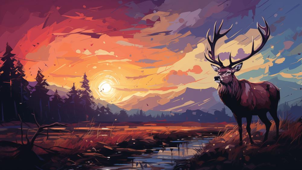 Majestic Deer at Autumn Sunset wallpaper