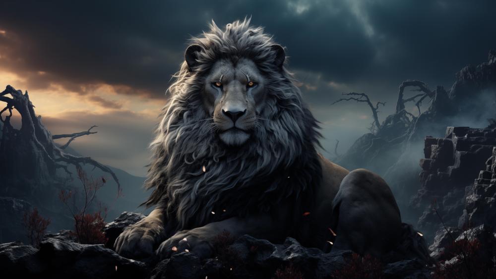 Majestic Lion in Enchanted Realm wallpaper