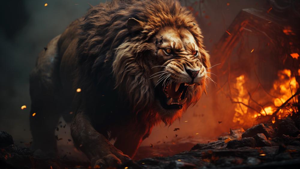 Flaming Majesty of the Fiery Lion wallpaper