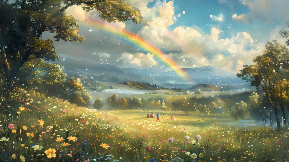 Rainbow Dreamscape in a Meadow of Magic wallpaper