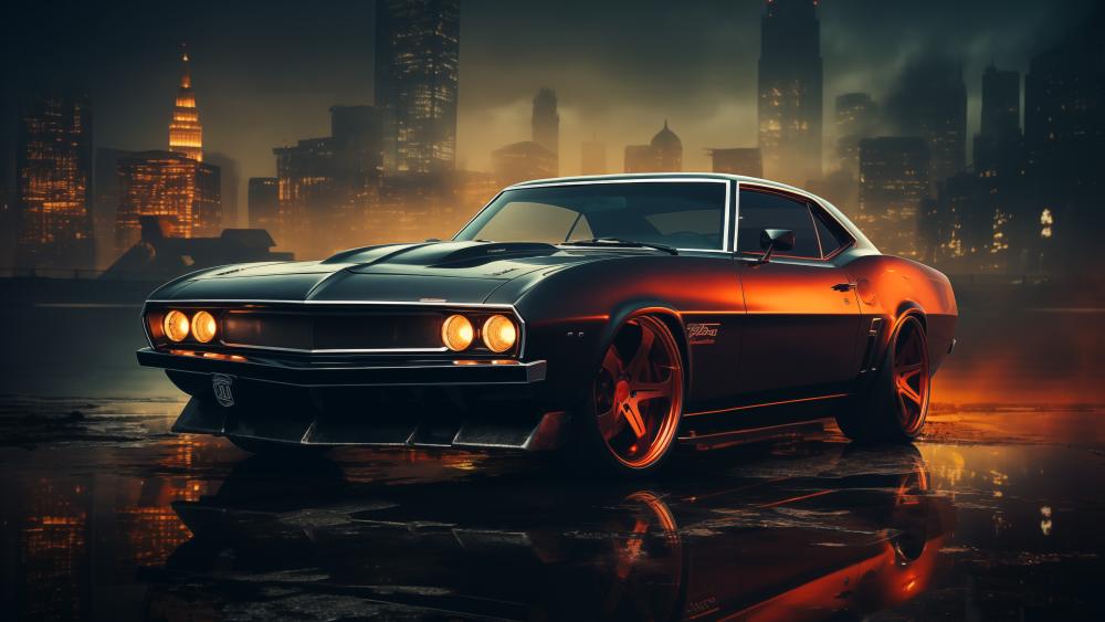 Dodge Challenger in a Futuristic Cityscape wallpaper