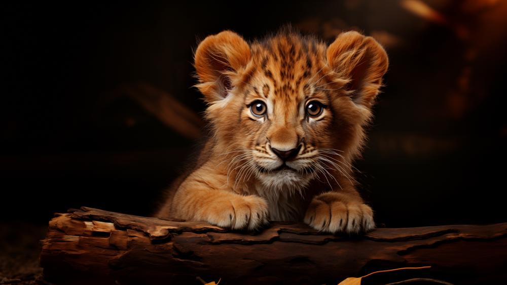 Baby Lion in a Magical Forest Setting wallpaper