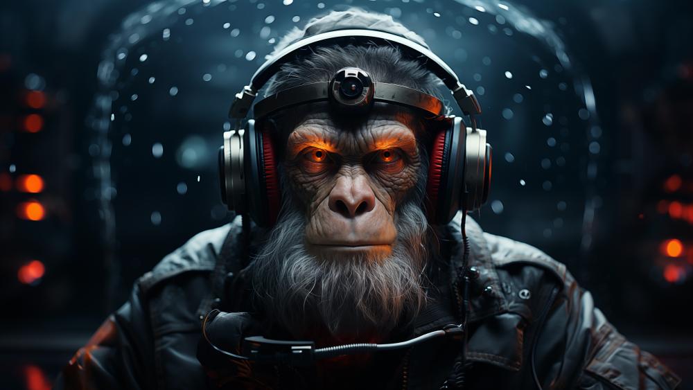 Futuristic Chimpanzee in a Sci-Fi World wallpaper