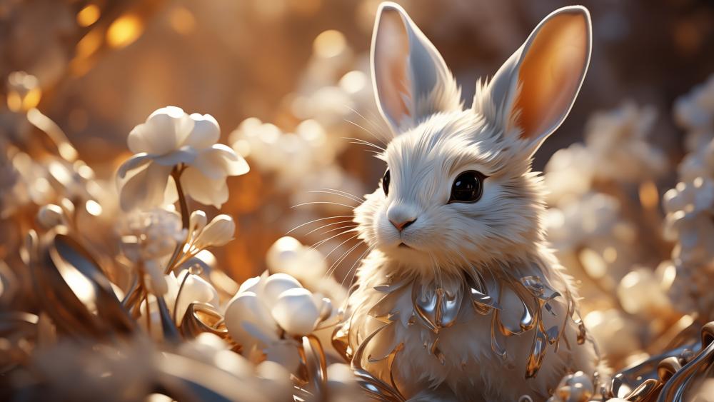 White Rabbit in Mystical Bloom Wonderland wallpaper