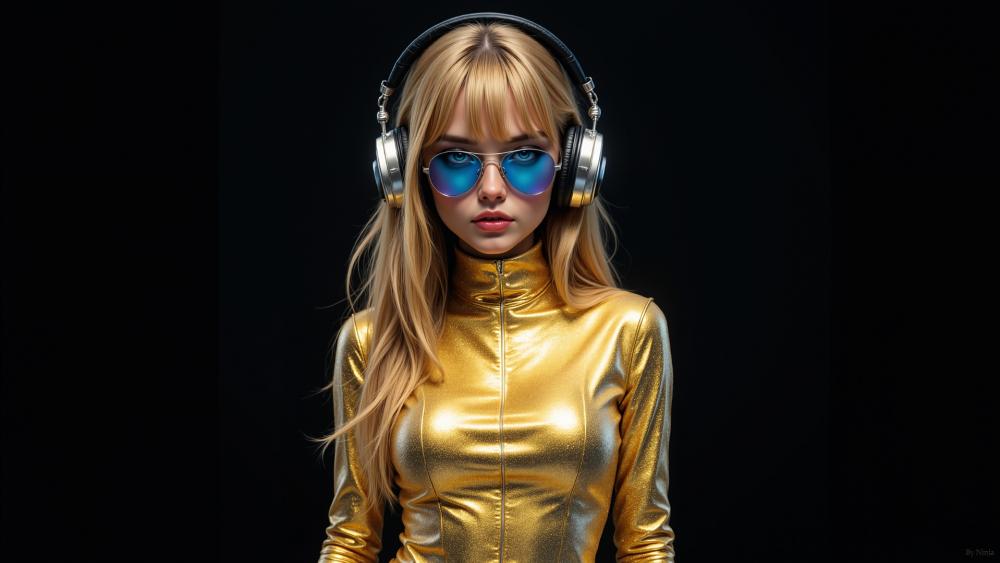 Golden Melody Enchantress in a Futuristic Realm wallpaper