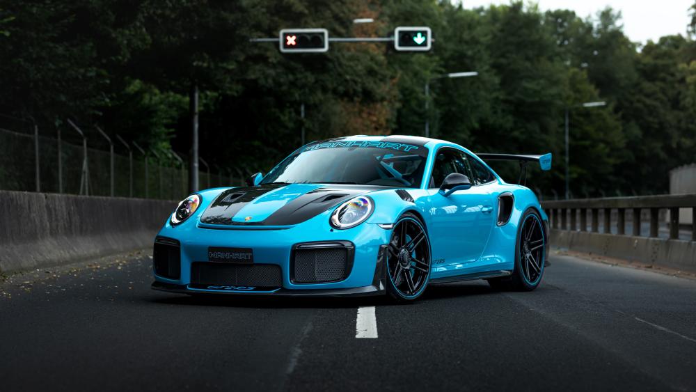 Porsche GT2 RS in Vibrant Blue Glory wallpaper