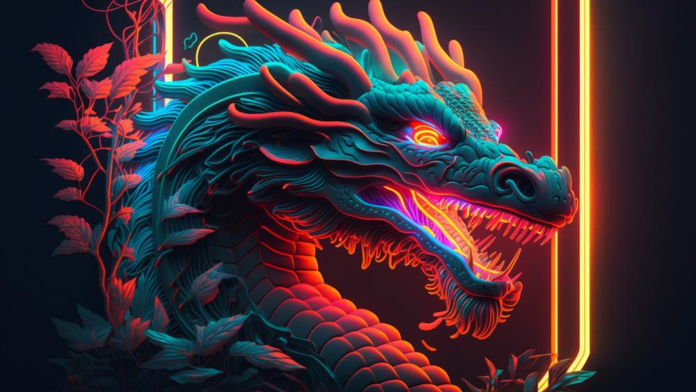 Neon Dragon Awakening in Fantasy Glow wallpaper