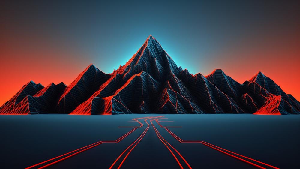 Synthwave Mountain Peaks in Evening Glow wallpaper