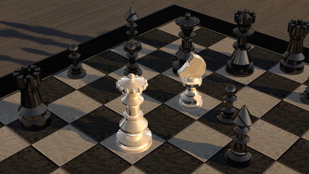 Chess Battle on 3D Board at Dusk wallpaper