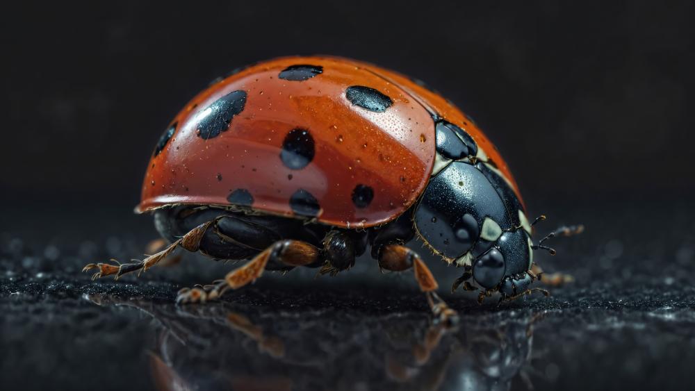 Ladybug Close-Up on Reflective Surface wallpaper