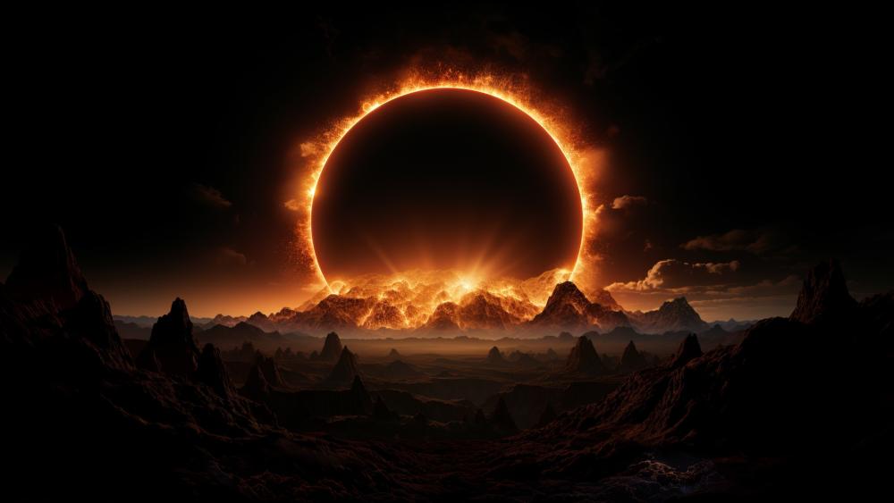 Eclipse Over a Mystical Landscape wallpaper